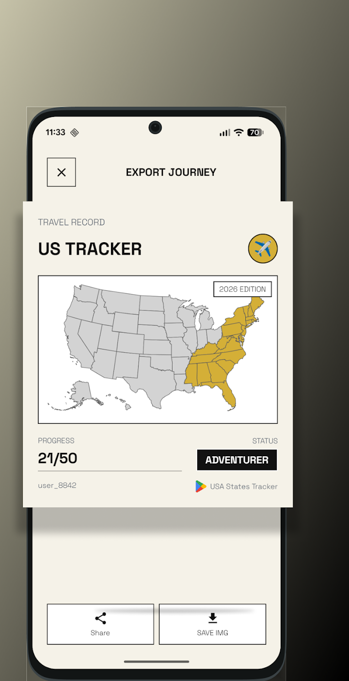 States Visited USA Map tracker screenshot