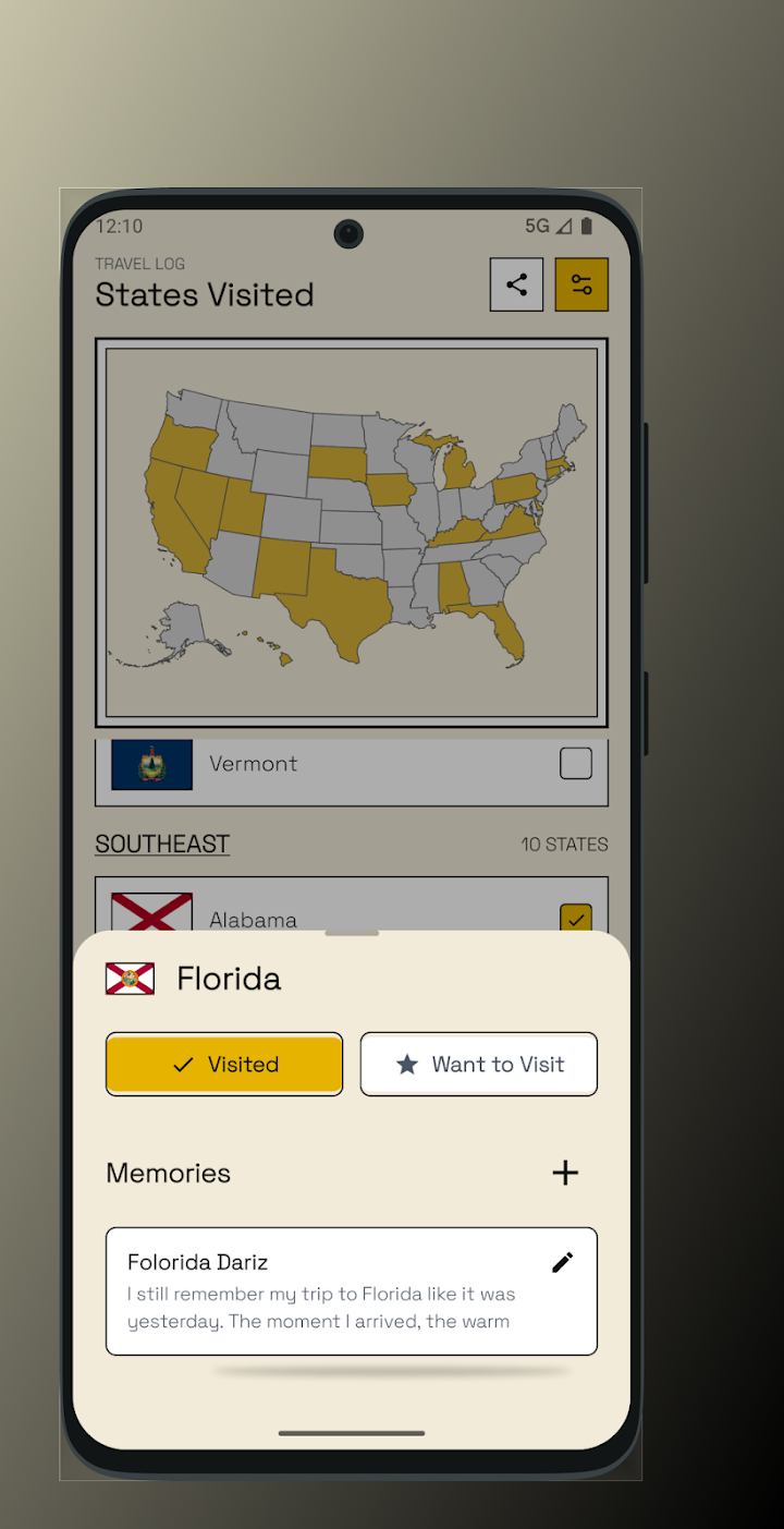 States Visited USA Map tracker screenshot